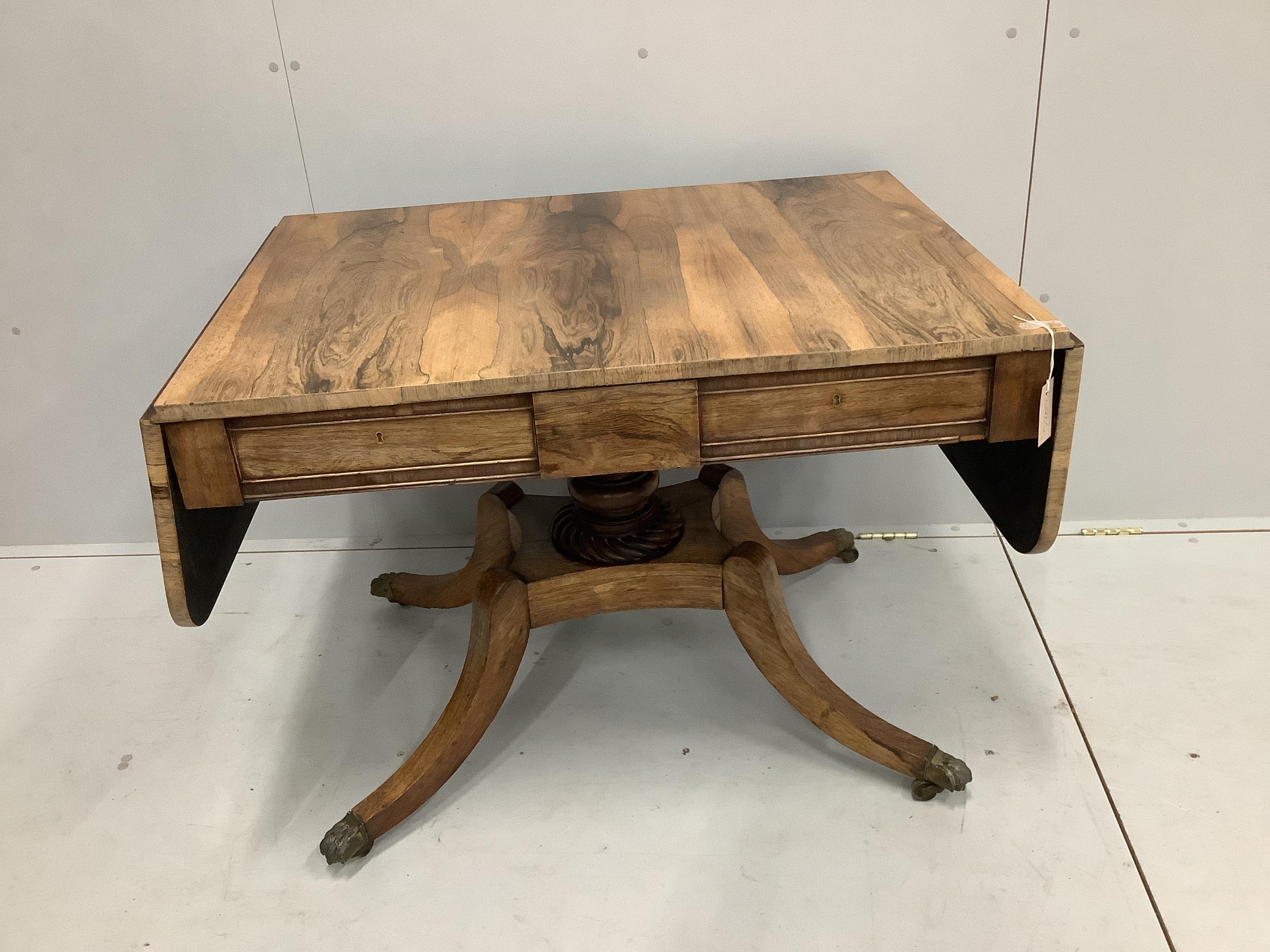 A Regency faded rosewood sofa table, width 100cm, depth 71cm, height 70cm